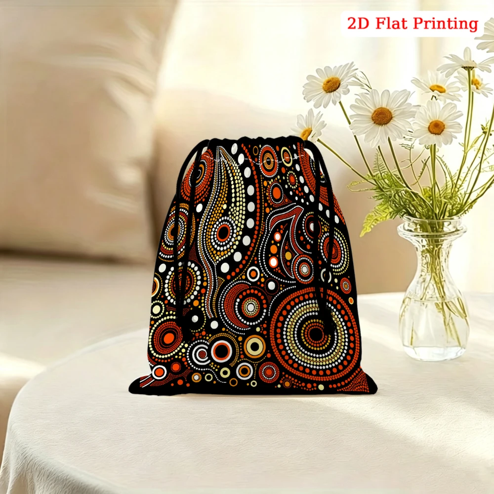 1Pc Bohemian Style Drawstring Bag Black Orange Circle Dot Pattern Storage Small Pouch For Glasses Cosmetics Travel Organizer Por
