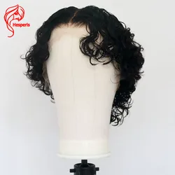 Hesperis Short Curly Wigs Natural Color Lace Front Human Hair Wig Pixie Cut Men's Wig With Bangs Curly Mullet Wig Middle Part
