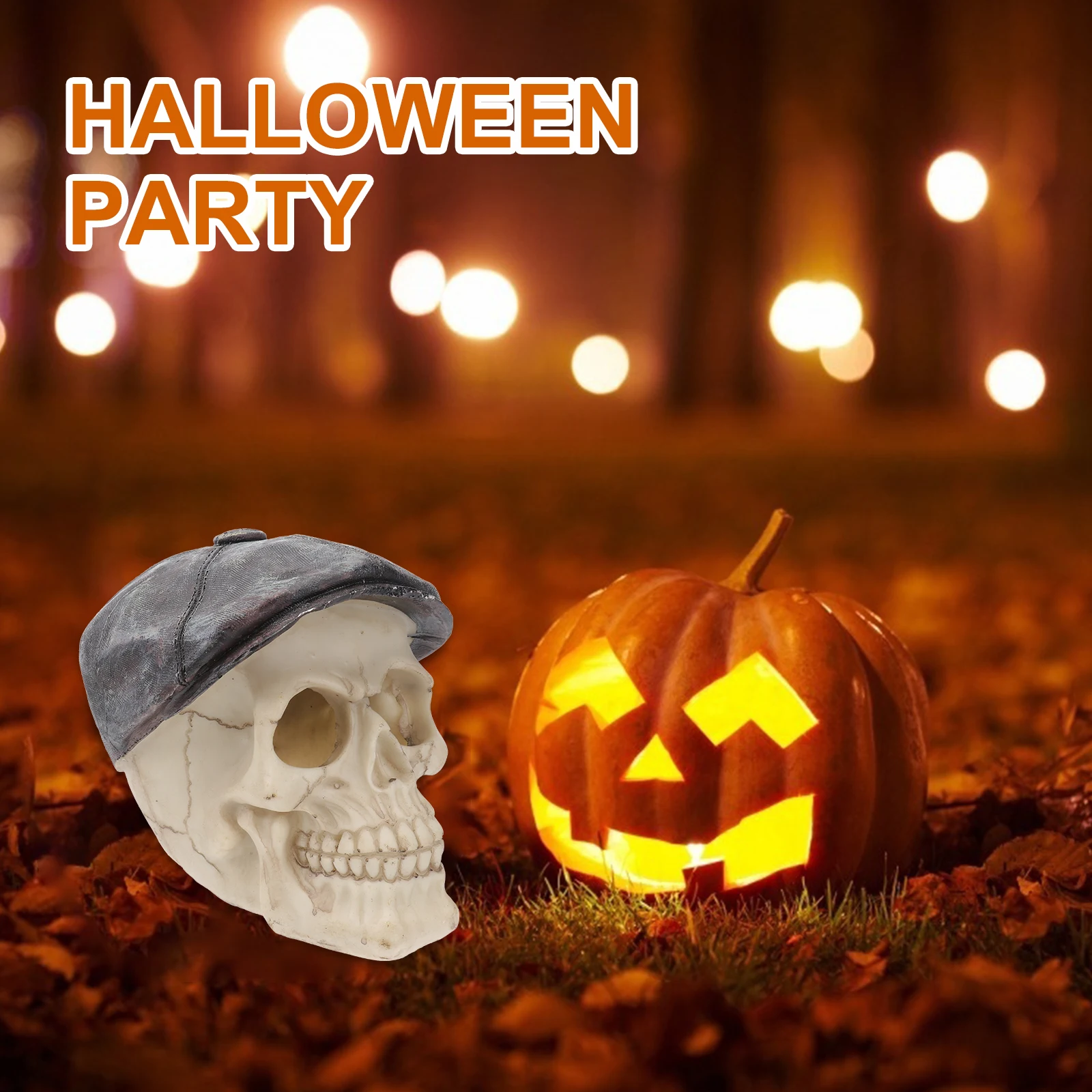 

Halloween Skull Decor Horror Novelty Comedy Human Prop Resin Skull Head Ornament (Stylish Skull Head with Hat)