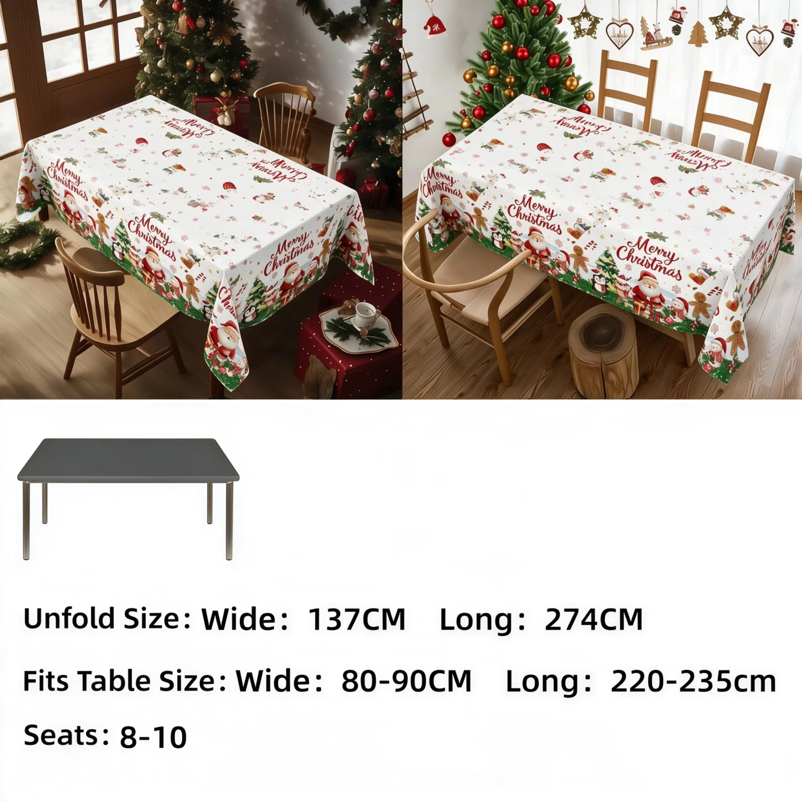 Christmas Tablecloth Santa Claus Snowman Elk Table Cover Merry Christmas Decor For Xmas Navidad Dinner Table Decoration Supplies