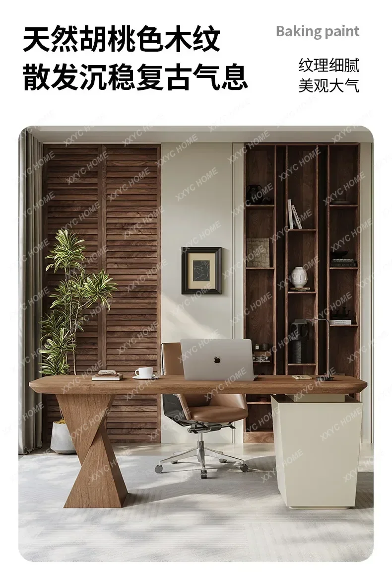HJ  Medieval style solid wood desk computer desk household bedroom desk minimalist walnut new model
