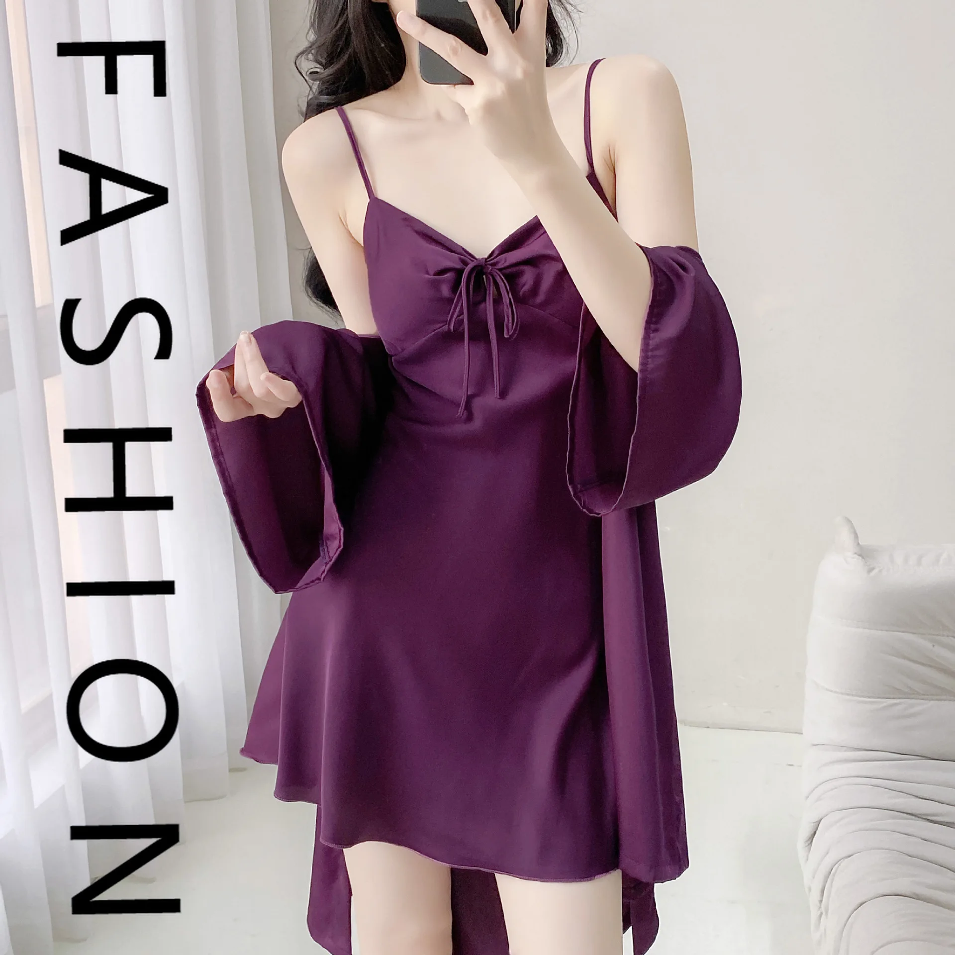 

Сплошные цветные сексуальные пижамы, женские ледяные ленты, ночная рубашка на подтяжках, новинка 2025 года, шелковая одежда для дома, трансграничные новые модели