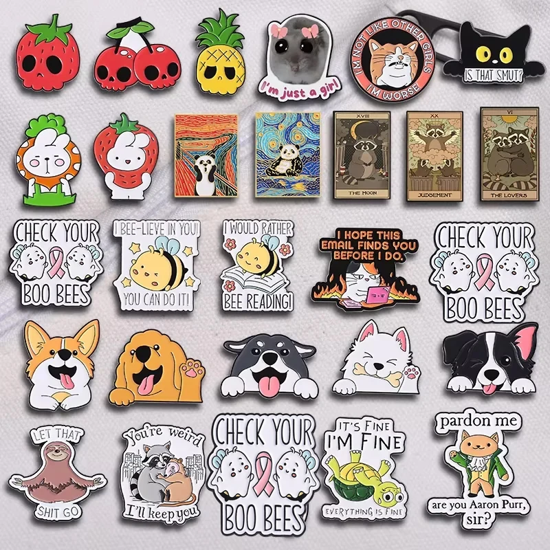 Cartoon Cute Dog Cat Fruit Rabbit Series Enamel Pins Screaming Panda Raccoon Brooch Lapel Badge Clothes Accessories Jewelry Gift