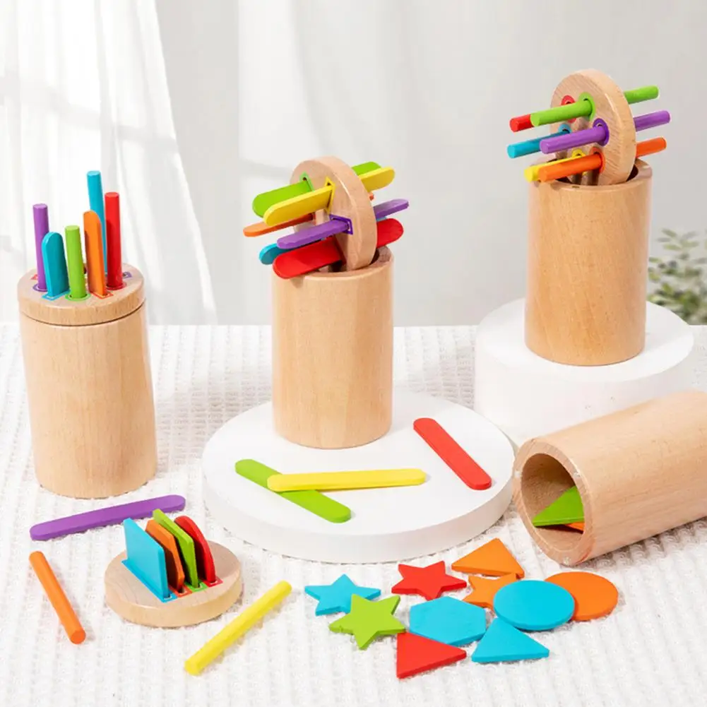 Hand-eye Coordination Game Wooden Montessori Color Sorting Toy Set for Toddlers Fine Motor Skills Learning Game with Colored