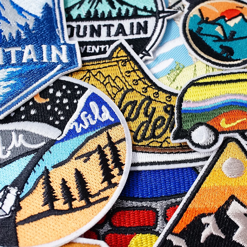 Mountain Field Camping Bus Patches Badges Embroidery Patch Applique Ironing Clothing Sewing Supplies Decorative Sunglasses