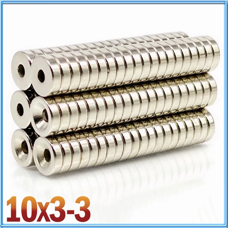 10x3-3mm 5/10/20/50/100/500pcs N35 Strong Neodymium Round Magnet Permanent Magnetic Materials Imanes 10*3 Hole3 Craft Diy Fridge