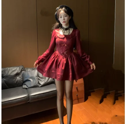 Robe de princesse à manches longues et col Peter Pan pour femmes, 3XL, taille haute, ligne a, mode polyvalente, robes de réduction de l'âge, automne