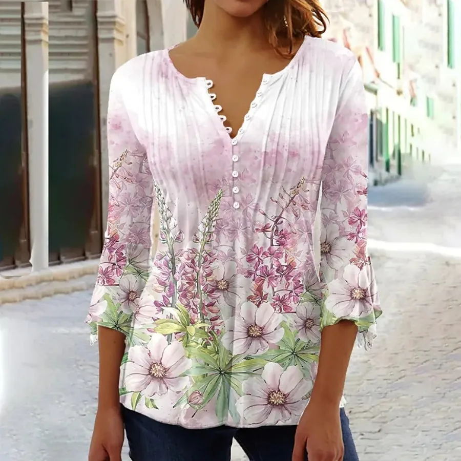 Elegant Woman Shirt Casual Fashion Temperament Blouse Printed Shirt Woman Street Top