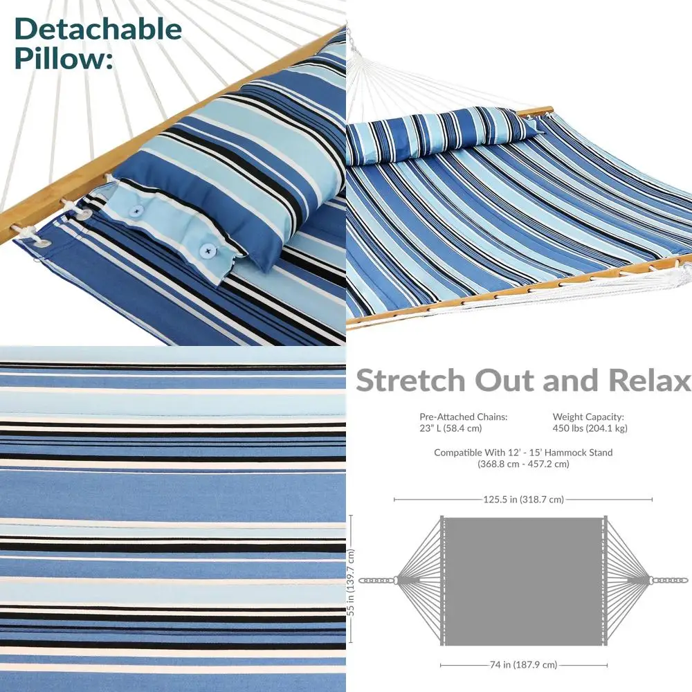 

Стеганый двойной гамак для улицы с распорвателями — емкостью 450 фунтов для использования на открытом воздухе — туманный пляж