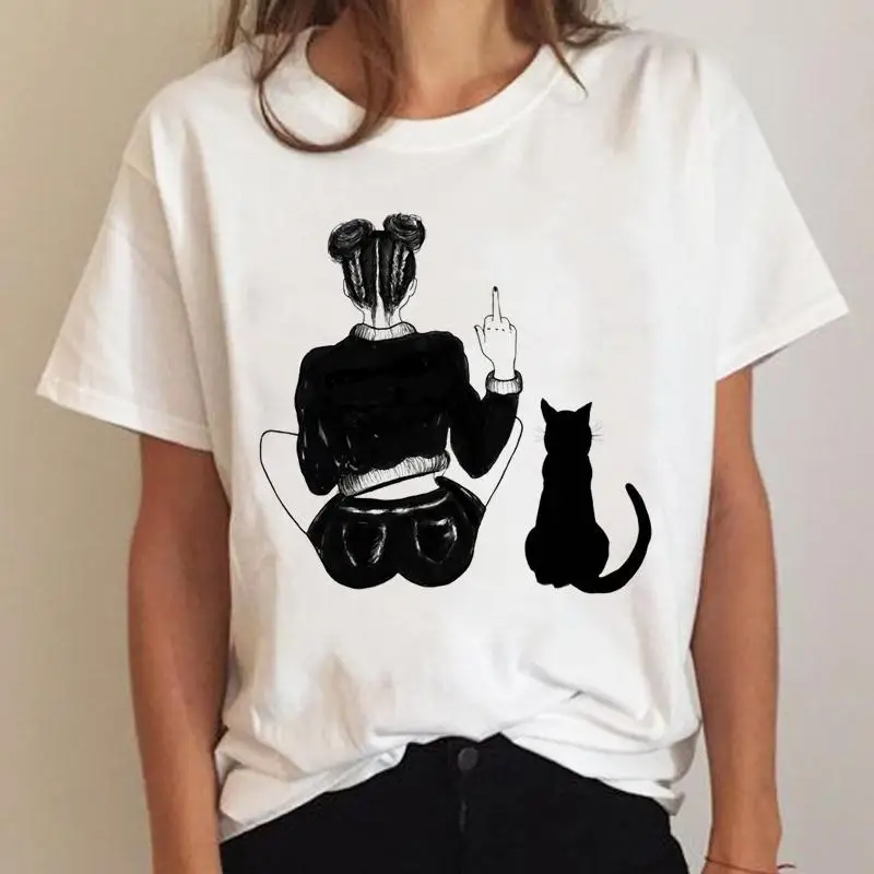 Camiseta de manga corta con estampado de gato de acuarela para mujer, ropa de moda, camiseta estampada, camiseta de dibujos animados, Top para mujer