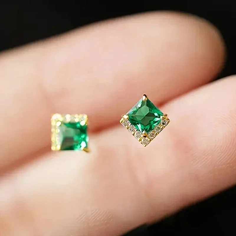 Women's Huitan Stud Earrings with Bright Green/White CZ