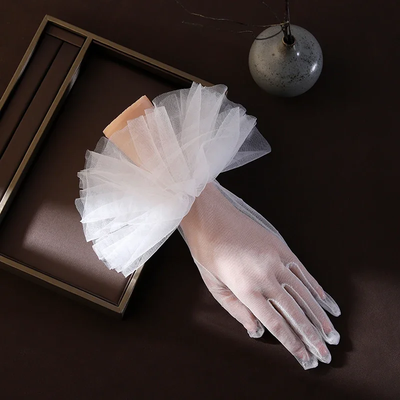 Guantes de novia cortos con dedos blancos, guantes de boda transparentes hasta la muñeca, adecuados para accesorios de boda para mujer