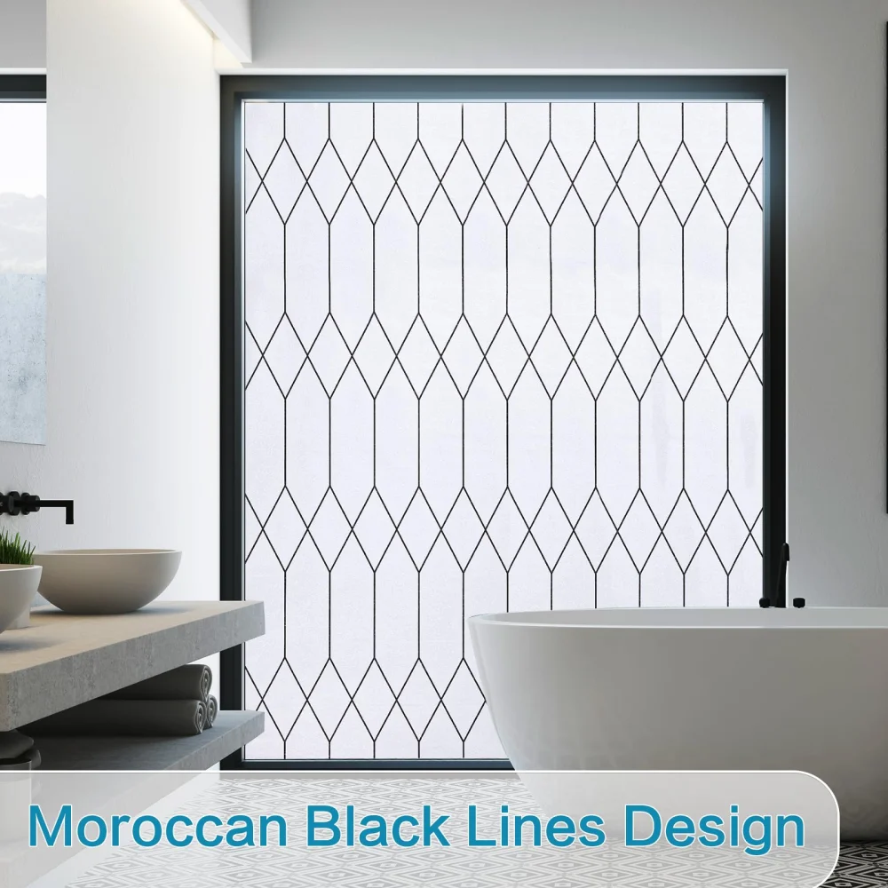 FANCY FIX Privacy Window Film White Frosted Window Film Static Adsorption Moroccan Lattice Decoration Sunscreen UV Protection