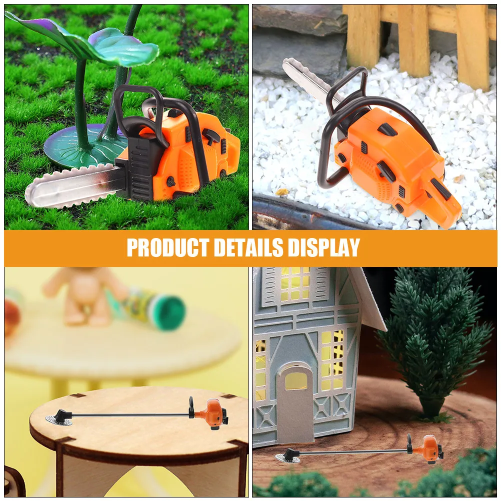 

1Set Miniature Garden Tool Lifelike Mini Chainsaw and Small Lawn Mower Set for Mini House Decor Simulation Prop Portable Play