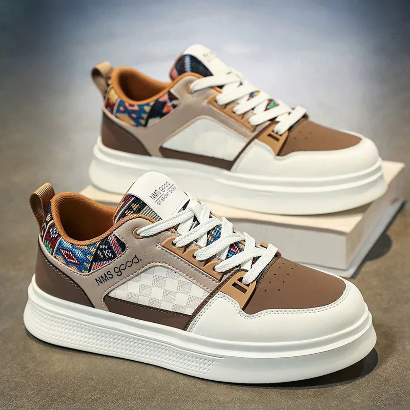 

Новые мужские повседневные кеды 2026 года с толстой подошвой, дышащие, из натуральной кожи, модные, для студентов