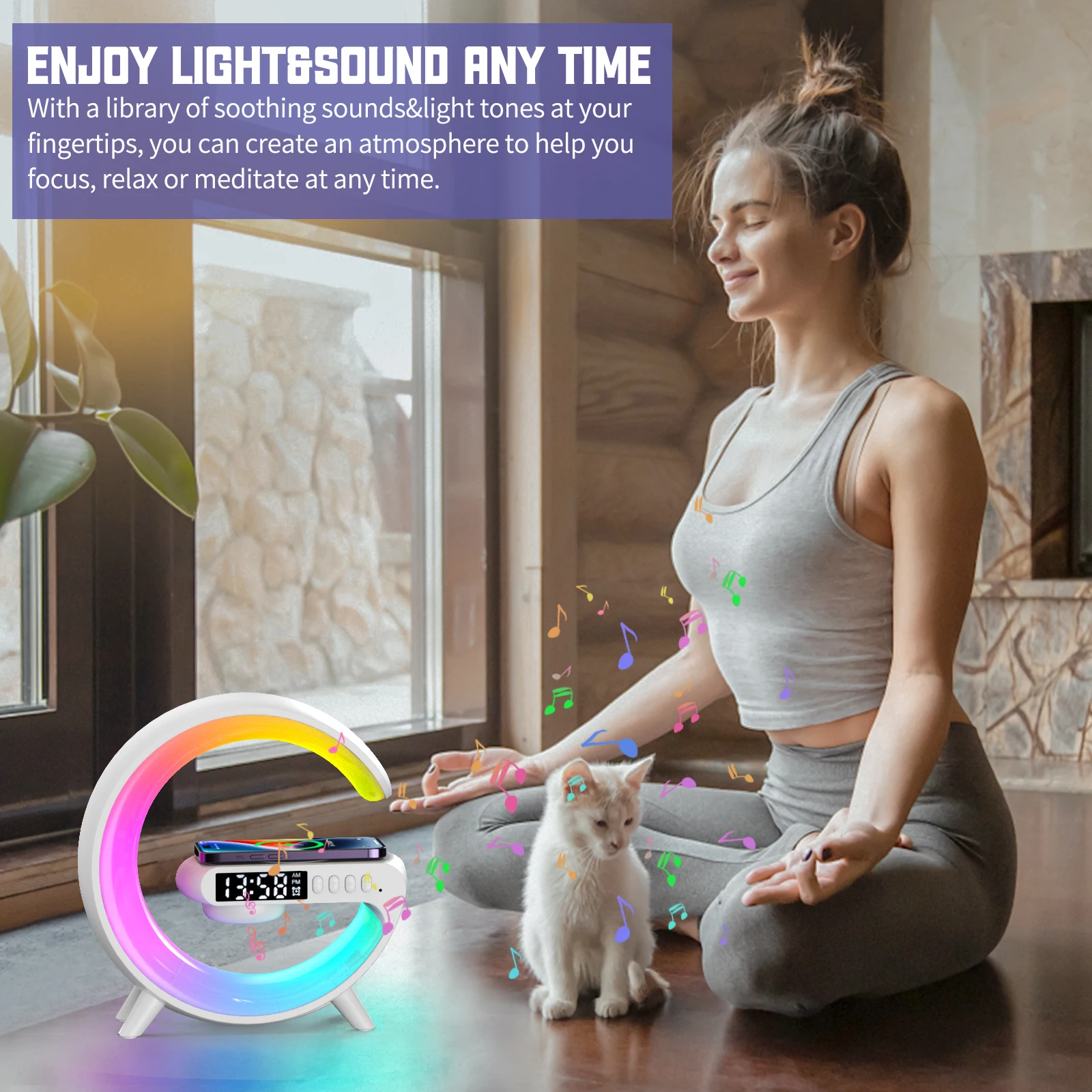 Small RGB Wireless Charger Smart Wireless Bluetooth Speakers Sunrise Alarm Clock & Wake Up Light 15W Fast Charging Dock Station