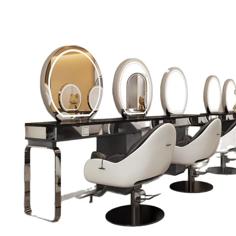 

Large mirror, simple barber shop mirror table with lamp, barber shop mirror