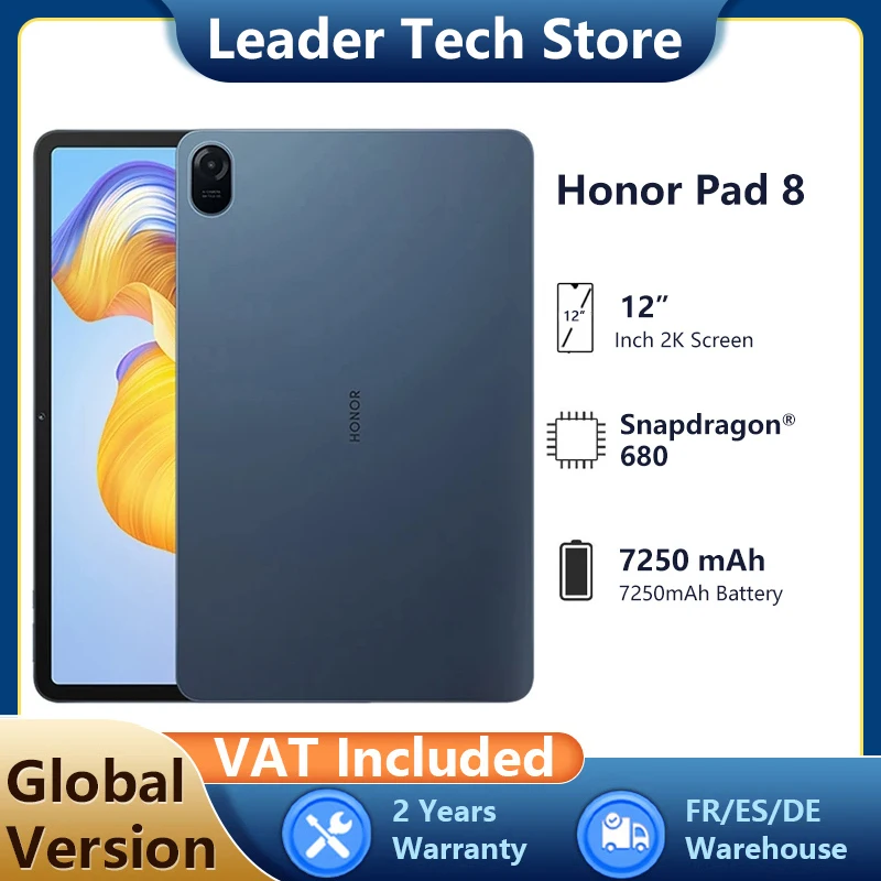 Global Version HONOR Pad 8 Snapdragon 680 Octa core  6GB 128GB 12 Inch 2K Screen 8 Speakers 7250mAh Battery Ultra-thin Tablet