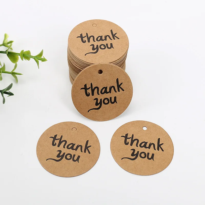 100pcs 4cm Round Kraft Paper Tags Thank You Merci Love Print Tag Labels Handmade Product Garment Shoes Hang Tag DIY Accessories