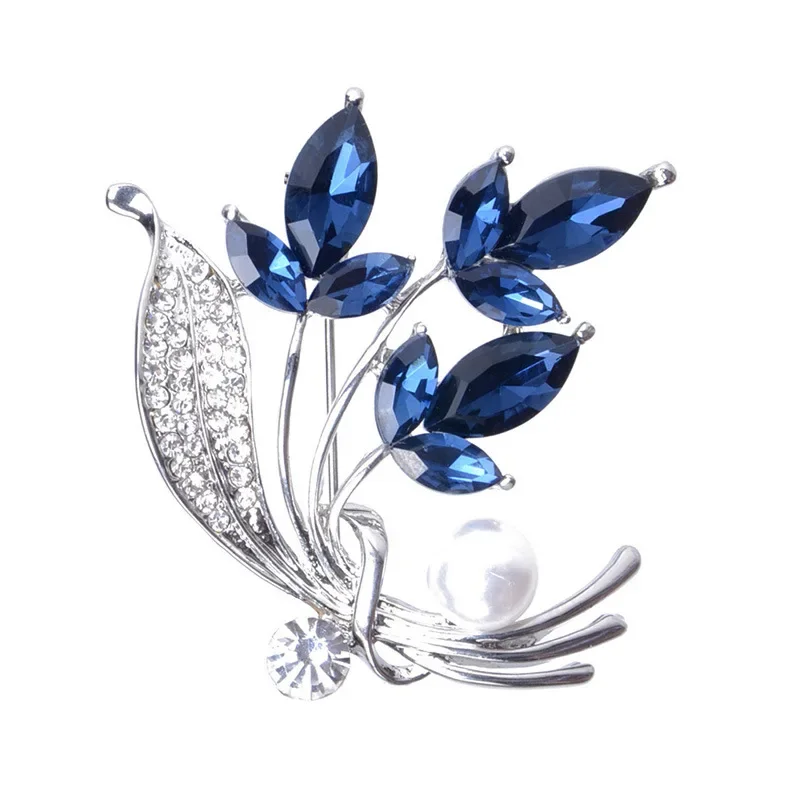 Rhinestone Flower Brooch Bouquet Blue Crystal Corsage Pins Broches Para Ropa Mujer Gift For Women Girls