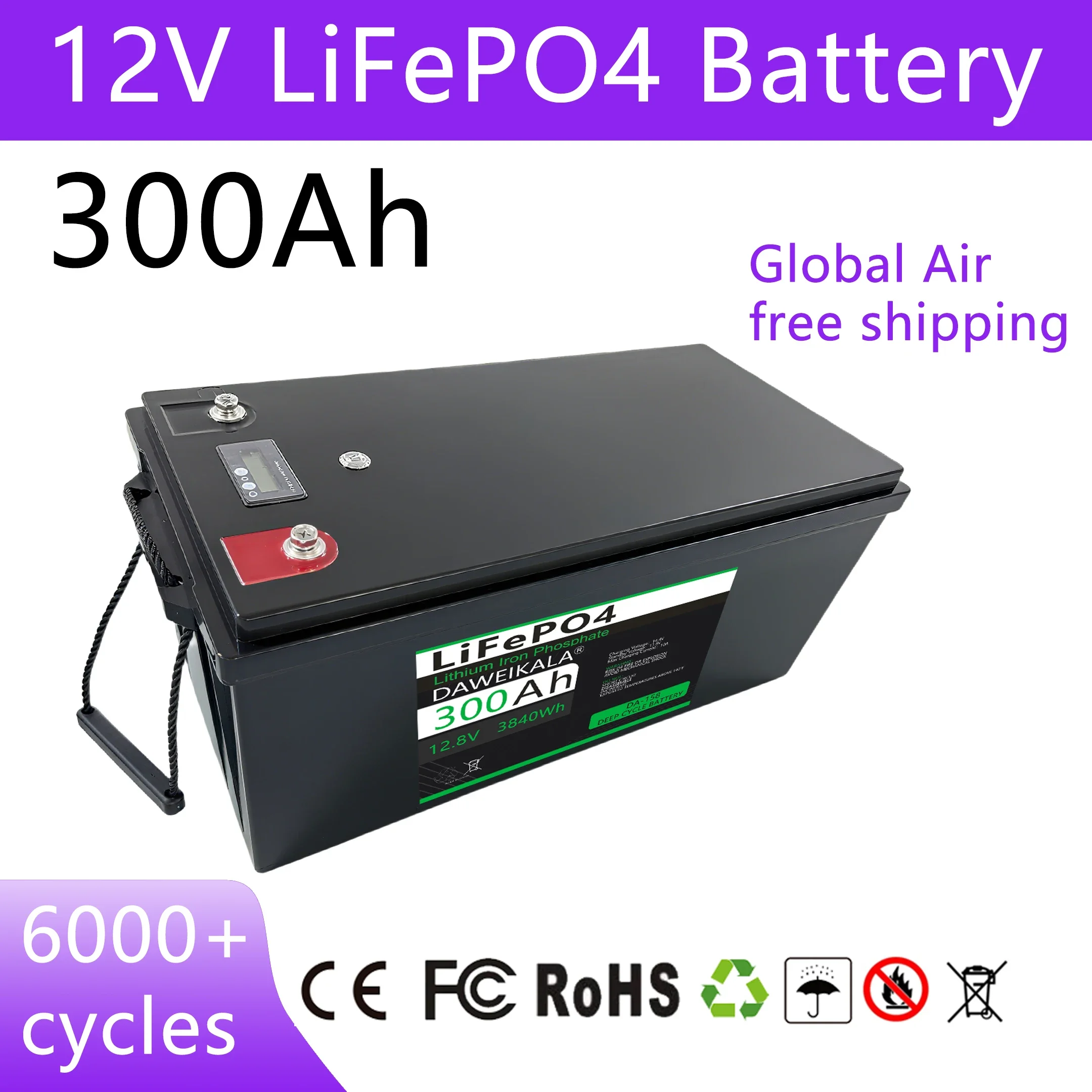 

LiFePO4 300Ah 12V Lithium Battery RV Car Solar Boat Battery 3840WH BMS 200A Lithium Iron Phosphate Battery Storage Energy