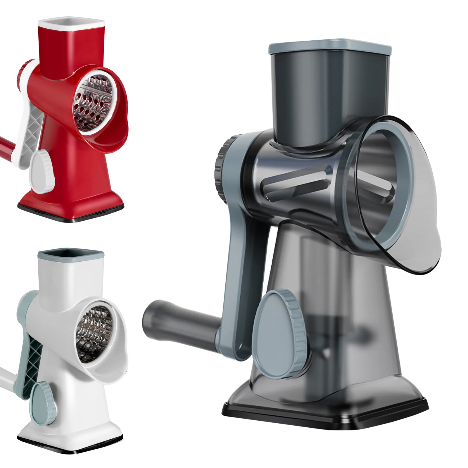 

Rotary Cheese Grater Multi-Function Manual Vegetable Slicer Peanut Nuts Grinder with 3 Rollers Clear Fruit & Vegetable Shredder