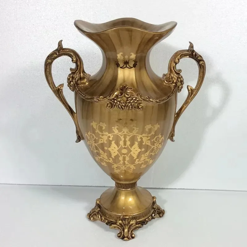 court style reusable resin crafts irregular gold high vase decorations Resin crafts hotel decorations