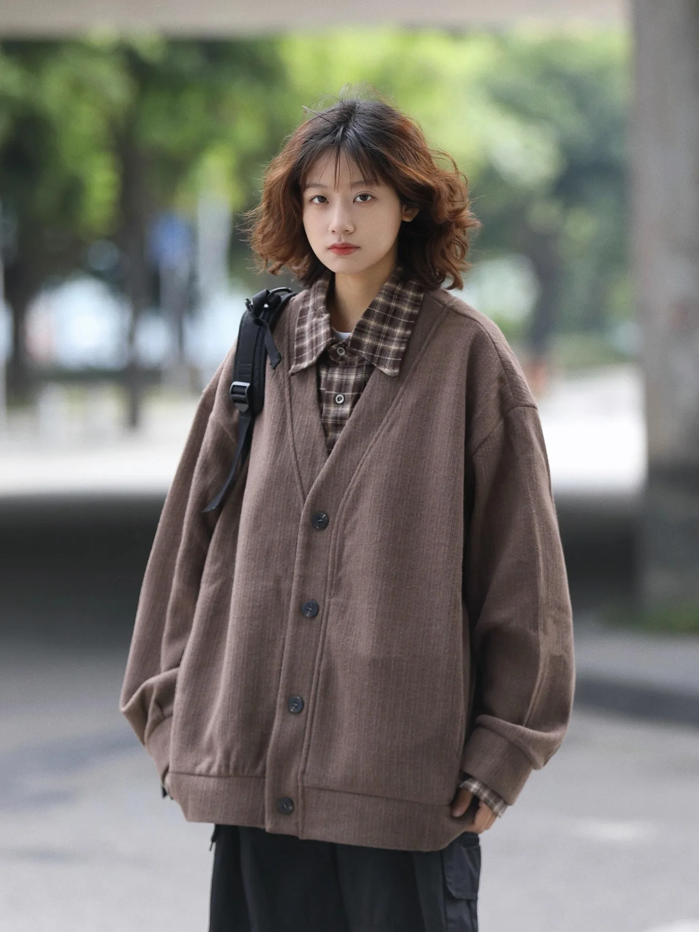 

Retro Japanese Sle Open Cardigan Knitted Sweater Fake Two-Piece ex Autumn Winter Loose Layering Versatile Trendy Top
