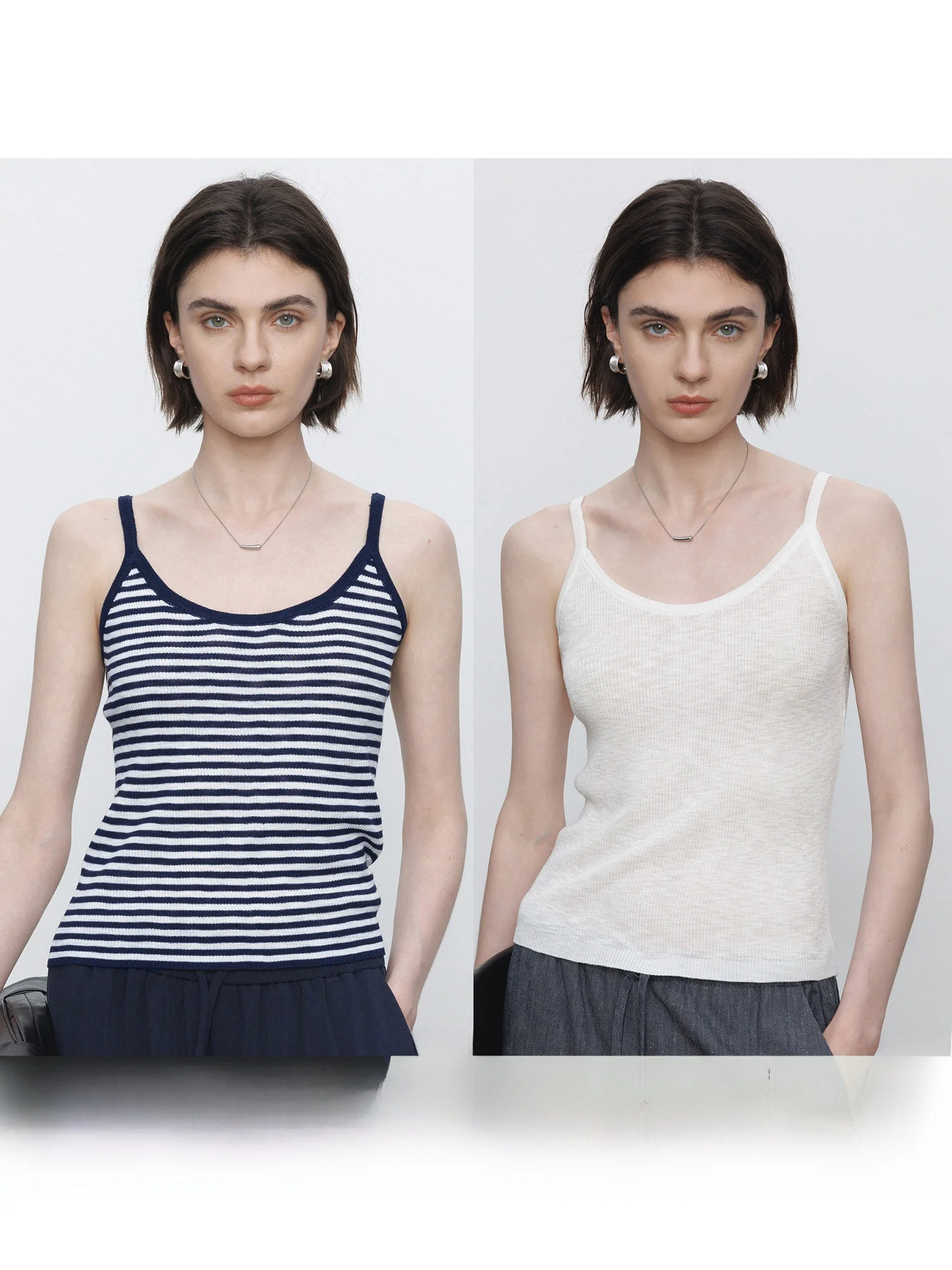 

Slim Fit Short Sleeveless Knitted Vest Striped Women's Summer Top U-Neck Wool Blend Casual Wear Daily Fashion Trend