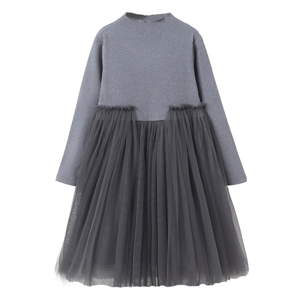 Elegant Girls Princess Style Long Sleeve Casual Dress with Tulle Skirt Perfect for Spring Autumn Special Occasion and Daily Wear