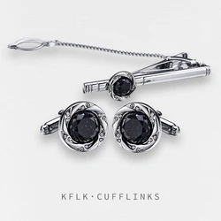 KFLK jewelry High Quality necktie clip for tie pin for mens tie bars cufflinks tie clip set guests Brand cuff links buttons