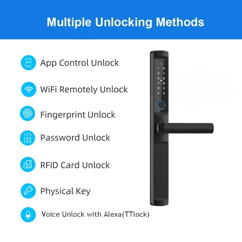 Smart Lock Safety  Waterproof Digital Biometric Fingerprint Reader Keyless Serrure for Wood Door WiFi Aluminum Lock