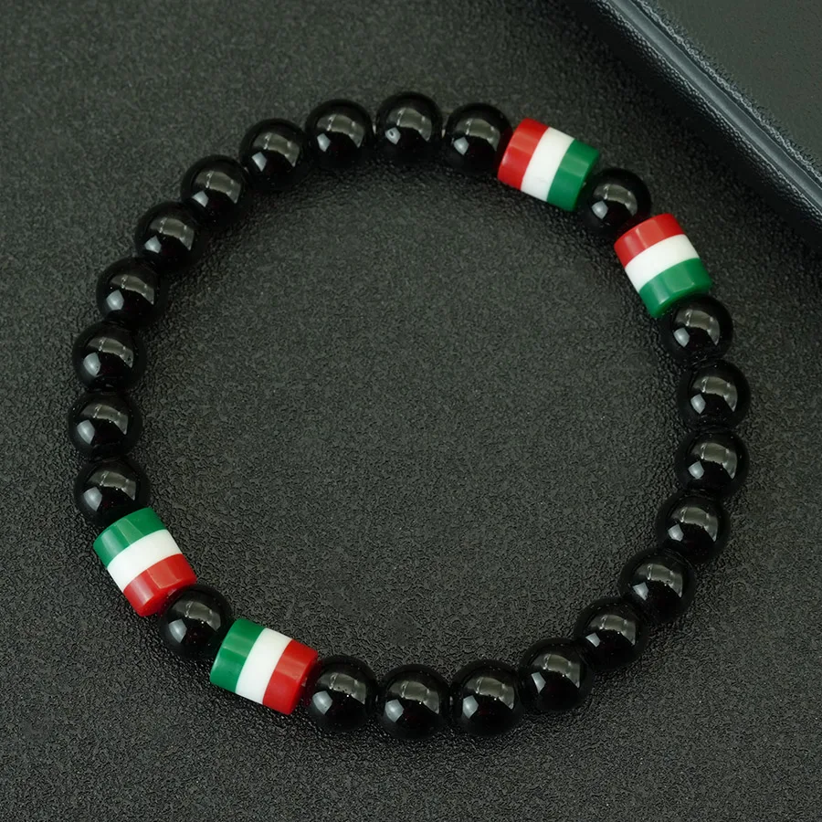 Fashion Flag Color Natural Stone Bracelet Men 5 Colors 8mm Obsidian Beads Energy Hearing Braslet Summer Casual Homme Accessories