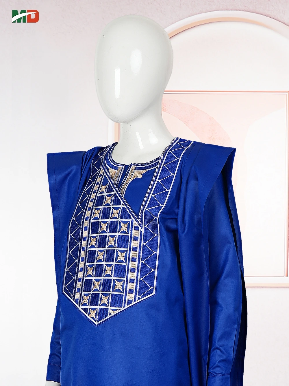 MD 아프리카 아동복 전통 앙카라 대시 키 2-10 년 소년 3PCS 자수 Thobe Fashion Bazin Blue Kaftan 2025