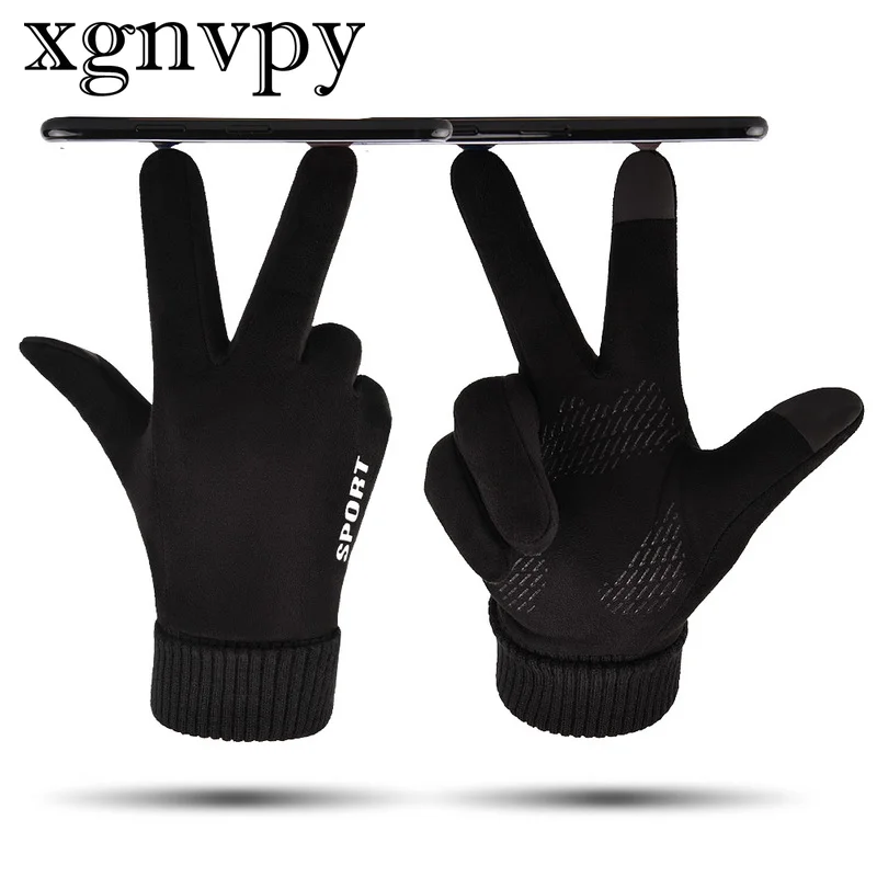 xgnvpy Windproof Cycling Gloves Bicycle Riding Suede Bike Glove Thermal Warm Winter Autumn Motorcycle Hand Protection Outdoor