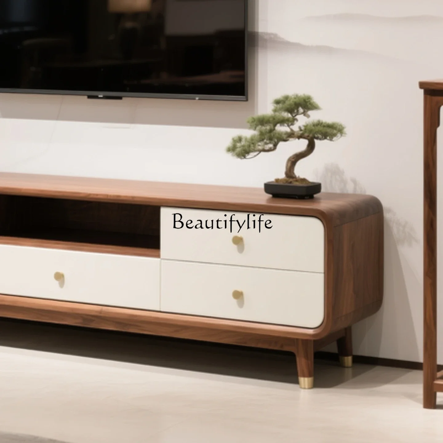 

yj7 New Chinese-style North American black walnut solid wood TV cabinet light luxury living room cabinet high-end