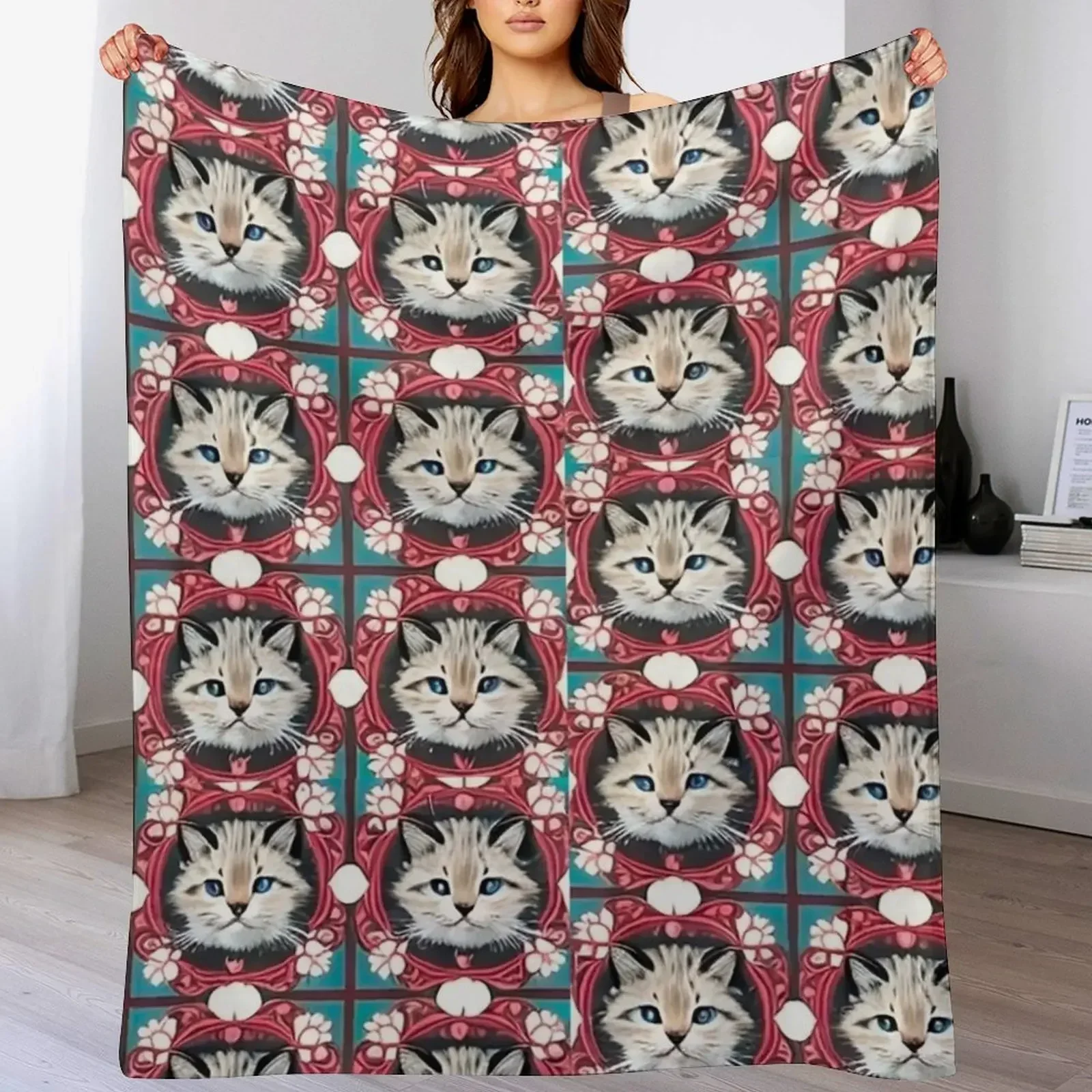 modello gatto Coperta da tiro Regalo personalizzato Coperte di design di lusso da picnic