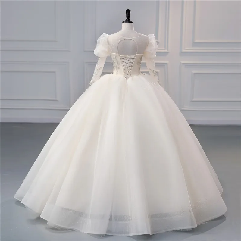 Langarm Brautkleider neue vestido de noiva klassische Champagner Ballkleid süße Puff ärmel Prinzessin Robe de Mariee