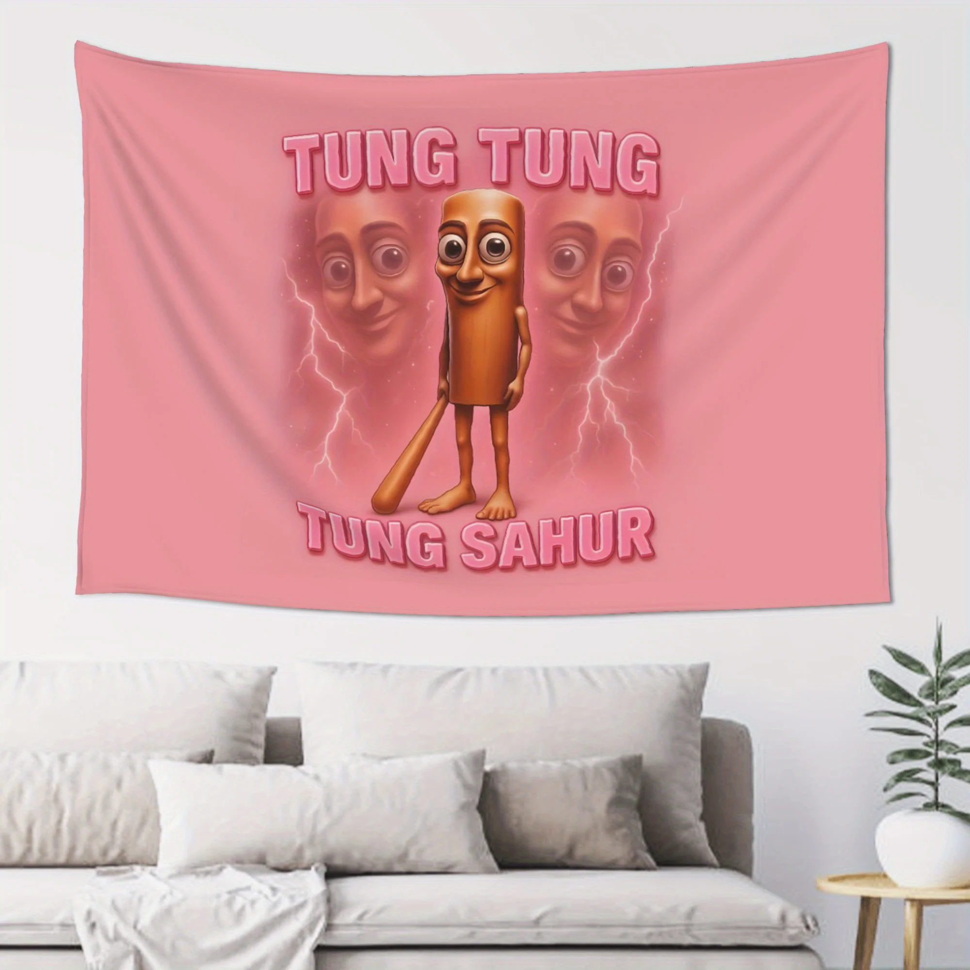 

1pc Hippie Wall Tapestry, Tung Tung Tung Sahur Meme Legend Pink Lightning Polyester Home Decor