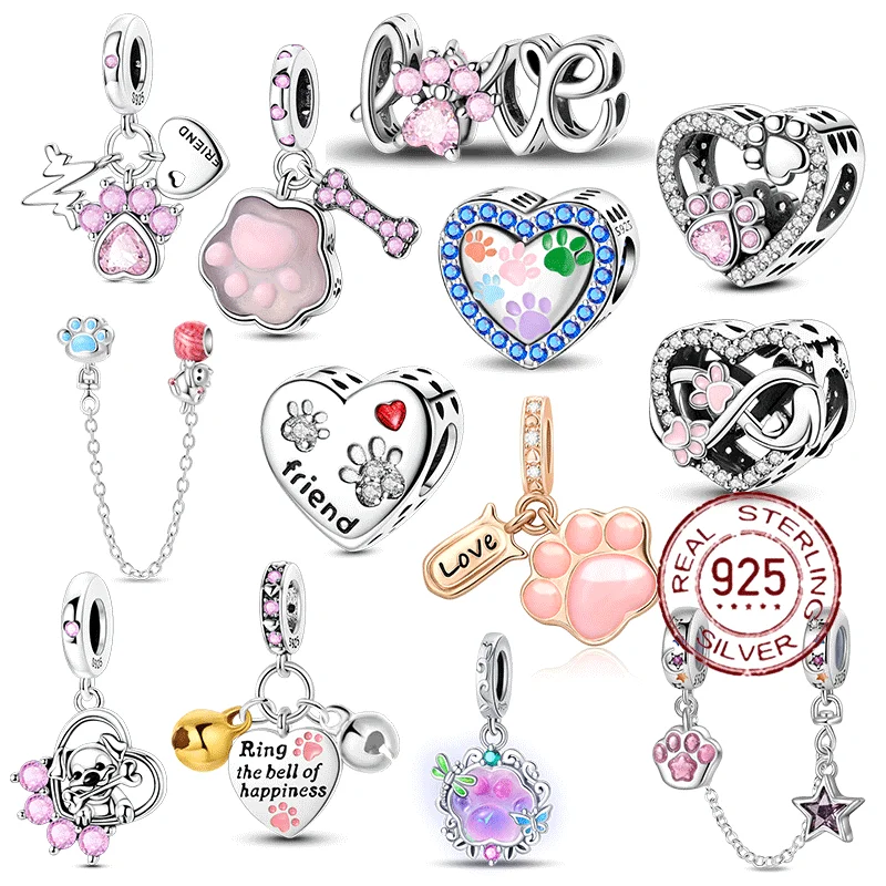 

Best Friend Charms Bead Original 925 Sterling Silver Inlaid Pink Zircon Cute Pets Claw Pendants Fit Bracelet Jewelry Lover Gift