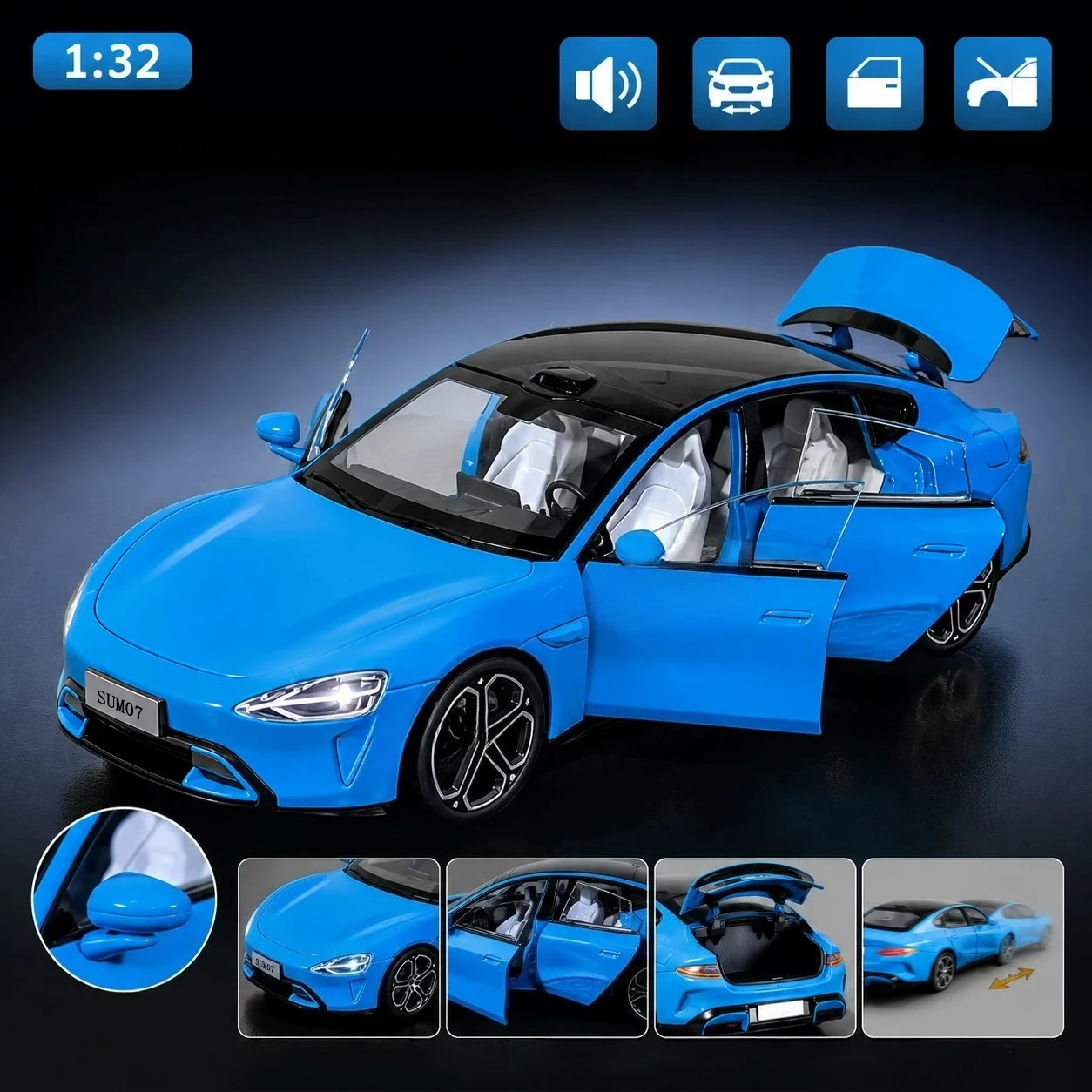 1:32 for Su7 Ultra Alloy Car Model Diecast Miniature Open Doors Light Sound Pull Back Toy