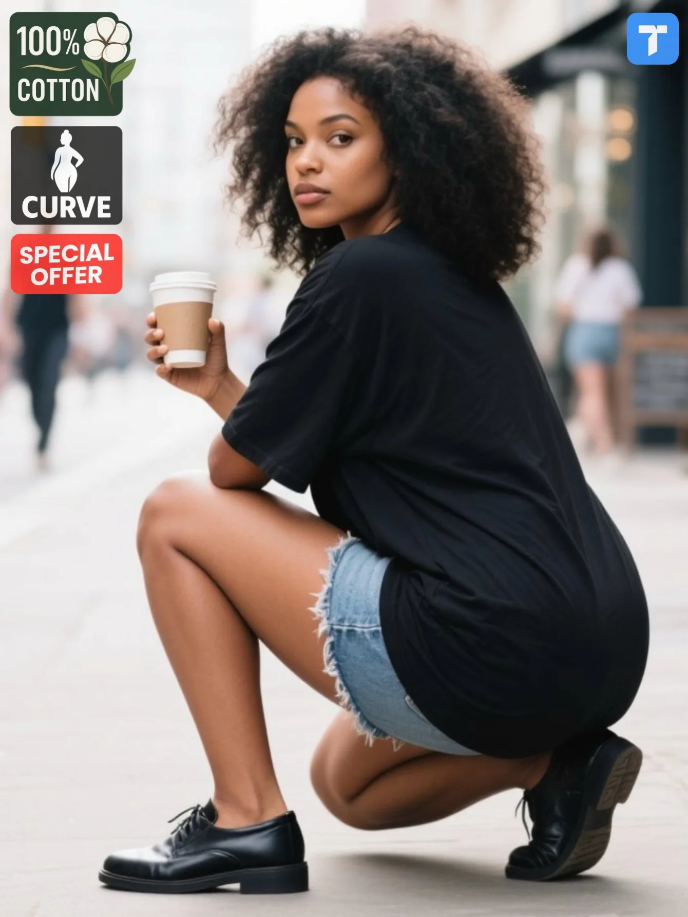 Dames T-shirt, casual top met ronde hals en korte mouwen, grafisch T-shirt, witte teckeloverzicht op zwart, 100% katoen, overhemd