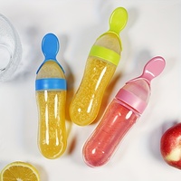 Baby Feeding Silicone Bottle with Spoon, 3oz Food Dispensing Spoon, Food Squeeze Spoon, Suitable for Boys and Girls Toddlers