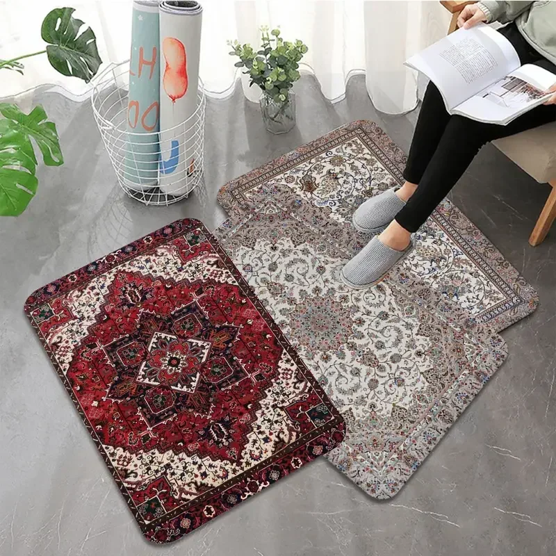 VIKAMA Crystal Velvet Boho Persian Rug Pattern Hallway Carpet Anti-Slip Long Strip Cushion Bedroon Mat Welcome Doormat