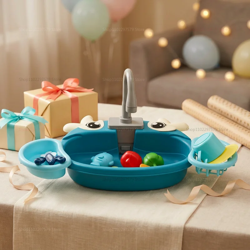 Kids Electric Play Sink Toy With Circulating Water Faucet Pretend Kitchen Water Play Set Educational Sensory Toys For Boys Girls view 6