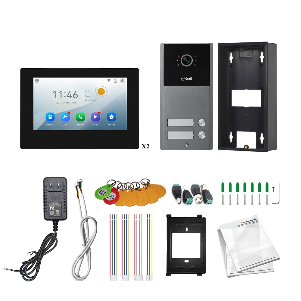 Tuya Smart 7 بوصة 1080P HD فيديو باب الهاتف مقاوم للماء معدن RFID فتح التحكم في الوصول مع وظيفة الاتصال الداخلي WIFI #6