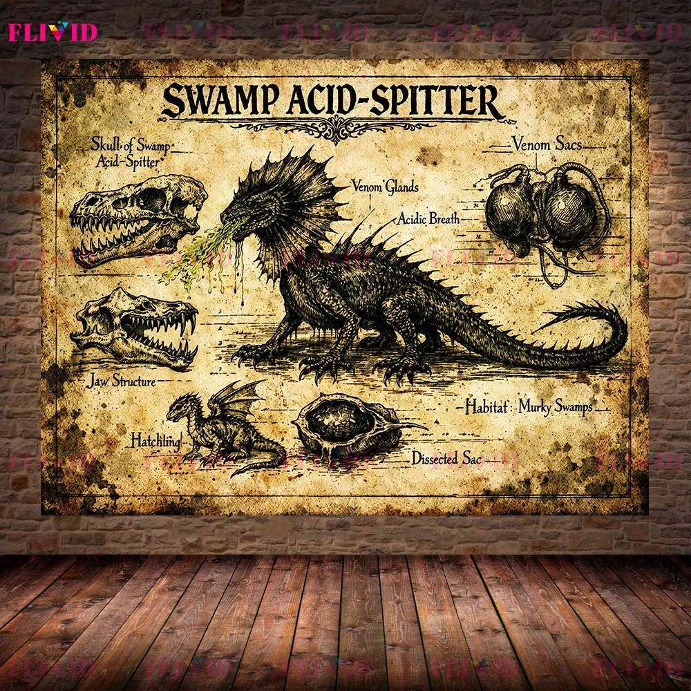 Vintage Mythical Creature Anatomy Canvas Print,Vintage Fantasy Bestiary Art Poster Print,Unique Gift For Occult & Myth Lovers