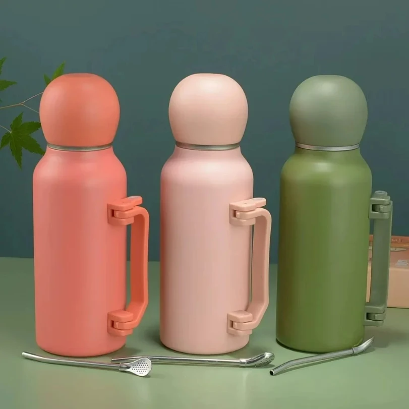 Termo de acero inoxidable de gran capacidad de 1,2 L, termo portátil, vaso aislado para exteriores con asa, botella de agua fría para mantener