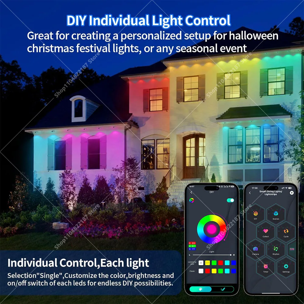 300FT الذكية RGB Eave أضواء التطبيق والعن بعد IP67 الدائم في الهواء الطلق LED سلسلة أضواء المنزل السنة الجديدة عيد الميلاد عيد ميلاد لتقوم بها بنفسك الإضاءة
