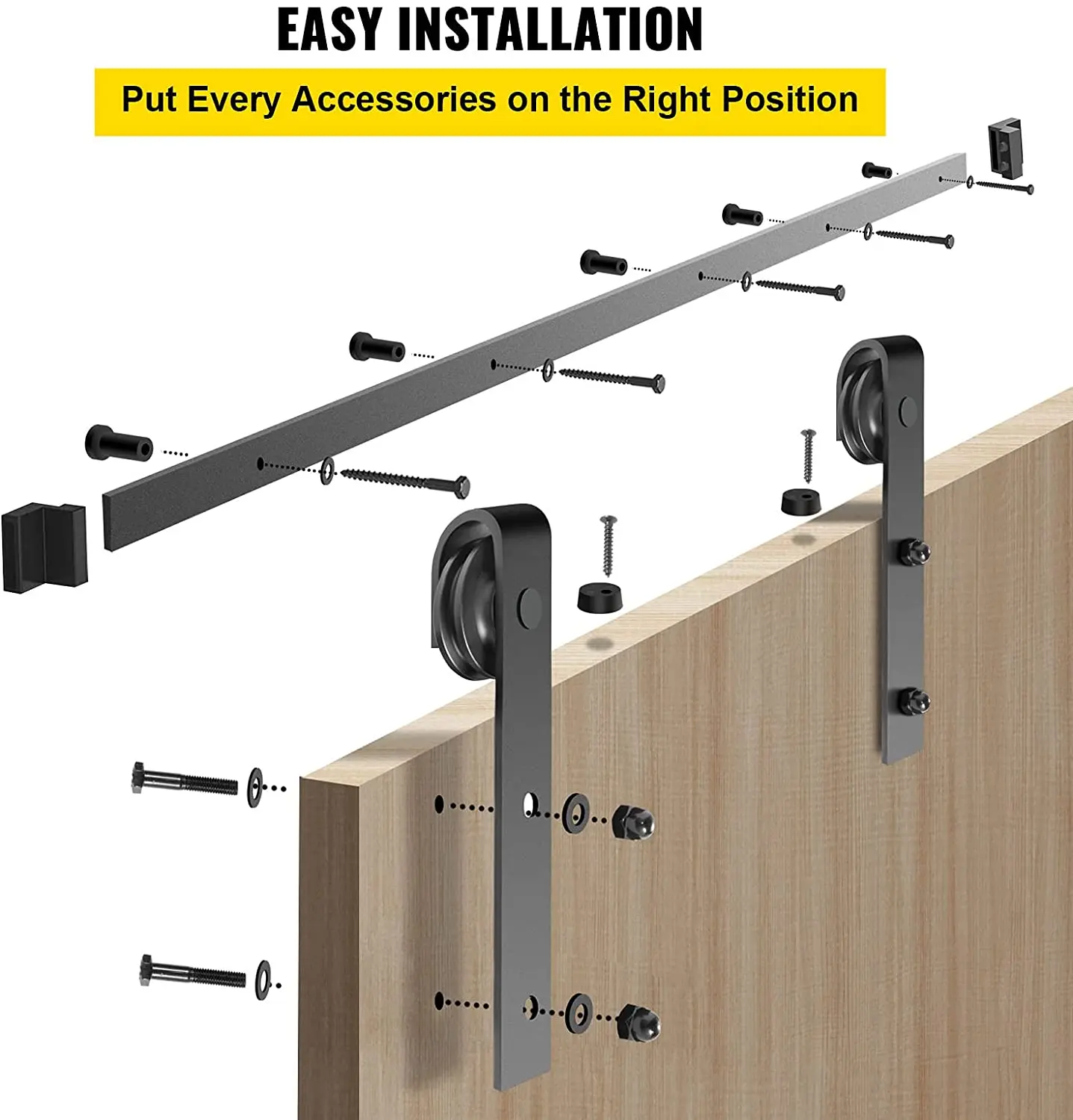 Imagem -06 - Madeira Deslizante Porta do Celeiro Ferragem Slides Kit Porta Corrediça Carga-rolamento Duplo Aço Carbono Porta do Celeiro Trilha e Sistema de Rolos 9ft de